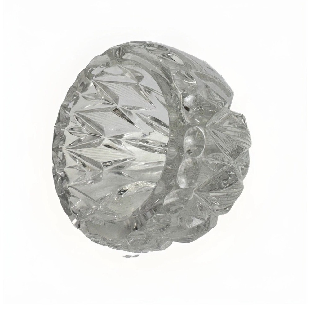 Vintage Cut Crystal Orb Ashtray Heavy Faceted Starburst Mid Century 4"